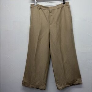 Lauren Ralph Lauren Womens Cuffed Wide Leg Linen Tan Pants Sz 14p Old Money Lux